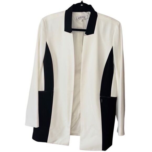 Kasper Women's Long Sleeve Open Front Color Block Jacket Size Large - Picture 4 of 11